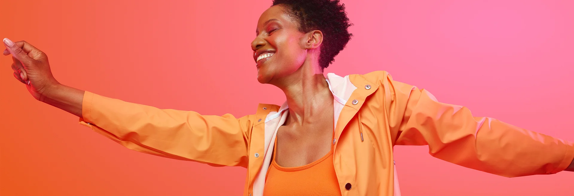 Lady smiling and dancing